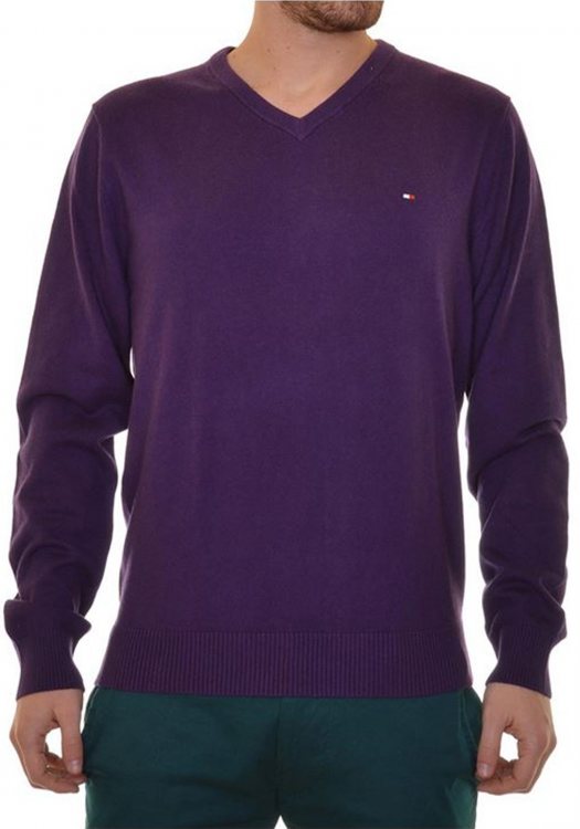 Πλεκτή V Neck μπλούζα σε κανονική γραμμή - 0850335312 /10 Purple