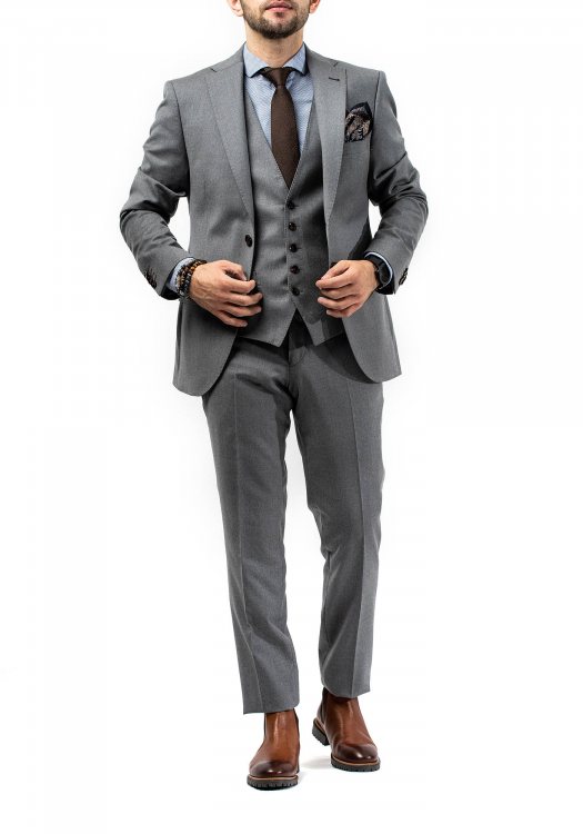 Fragosto Three Pieces Suit Wool - Grey