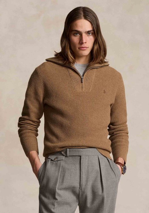 Polo Ralph Lauren Half Zip της σειράς Jumper - 710941101 003 Brown Sugar Melange