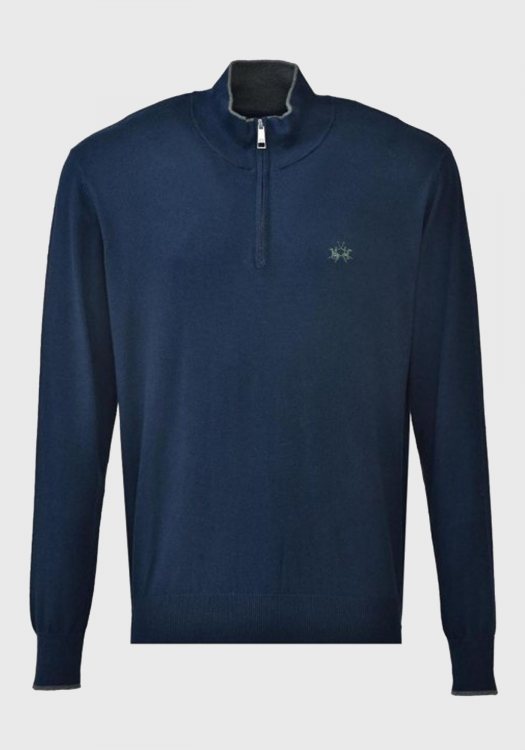 La Martina Half Zip Jersey της σειράς Merino - 3LMQMS003 07017 Navy